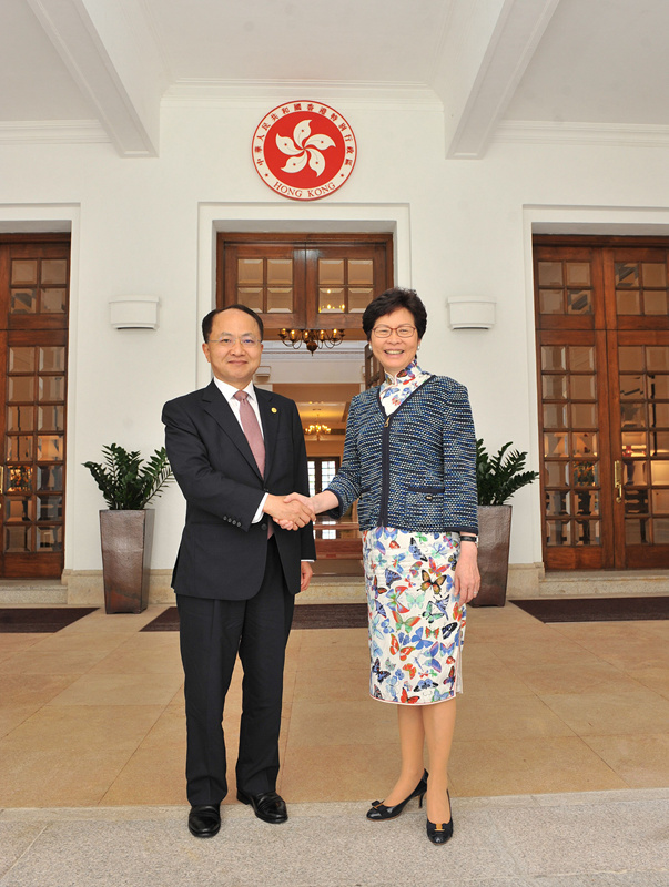 林郑月娥对王志民再次到香港工作并出任中央政府驻港联络办主任表示